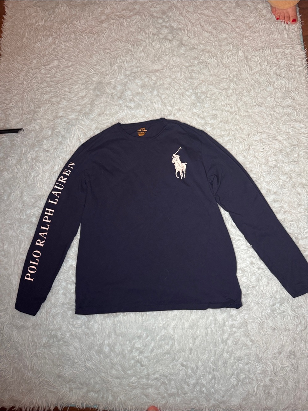 Polo by Ralph Lauren Men's Navy Long-Sleeve Logo Tee large. 49